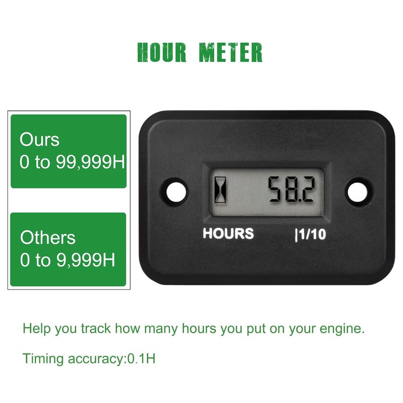 YOOREAL Digital Inductive Hour Meter,Gas Engine Hr Meters,Dirt Bike,Waterproof IP68,for Various of ZTR/Riding Lawn Mower Land Trimmer Pressure Washer Boat Outboard Motor Motorcycle ATV Boat etc - Image 2